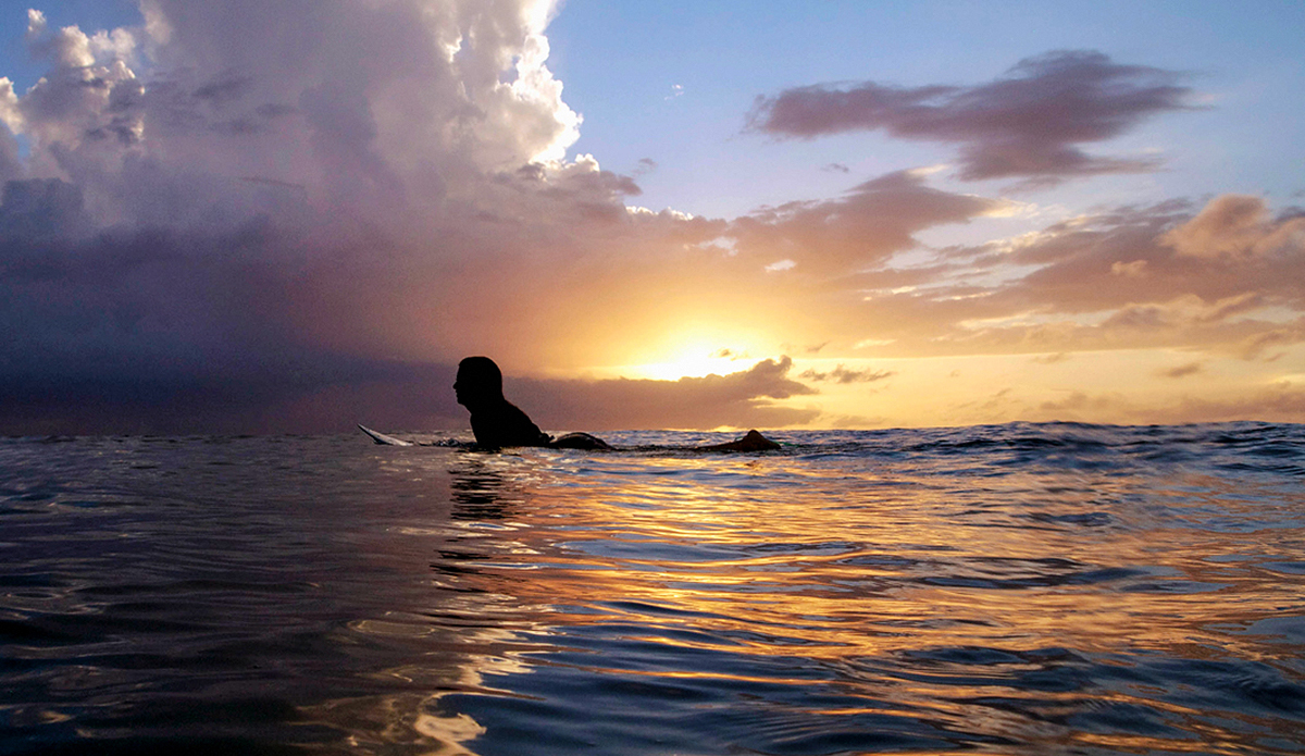 Liz Hauser, another female surfer silhouette. I love the way these shots turn out with the water camera because there is so much reflection in the foreground and it is constantly moving. Photo: Chrissy Swain