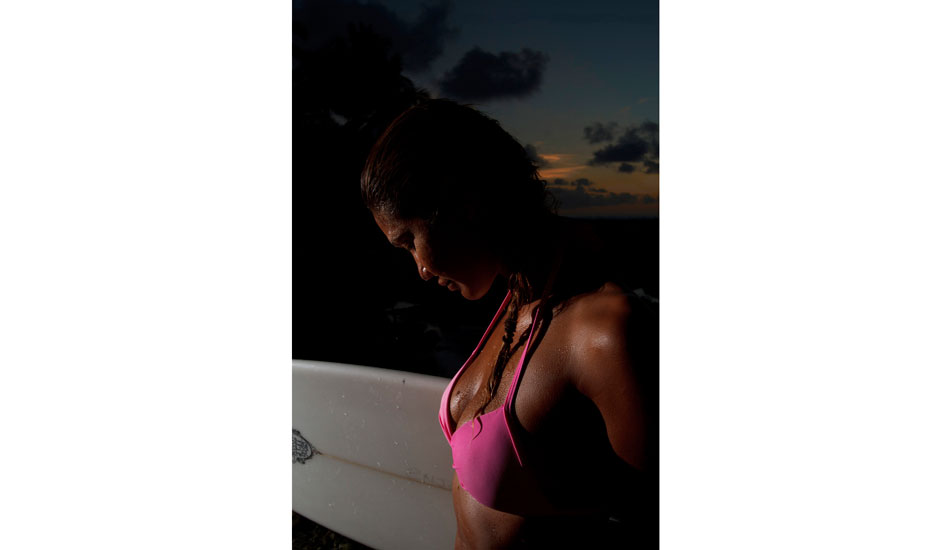 After a long day spent in the water, Leilani was patient enough to let me do some low light photo experimenting with her. She\'s a great surfer with a wonderful attitude. Athletes are so dedicated and full of emotion that I enjoy capturing that feeling. Photo: <a href=\"https://www.christianlacuestaphotography.com\"> Christian LaCuesta</a>.