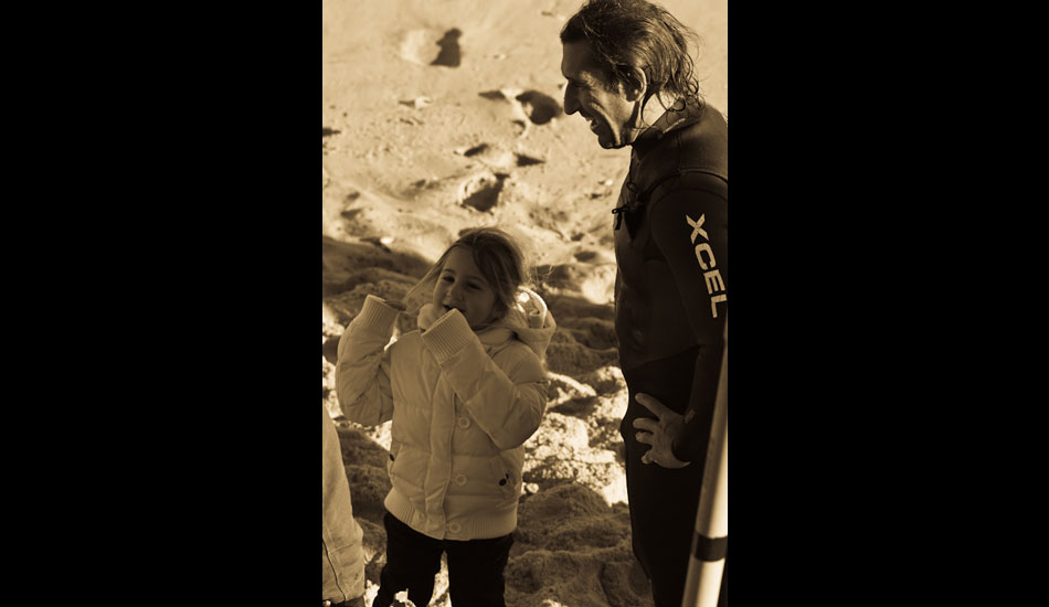 The Clam Jam is a total family event. Competitor and Jetty team rider Dave Werner hangs with his daughter between heats. Photo: Kyle Gronostajski