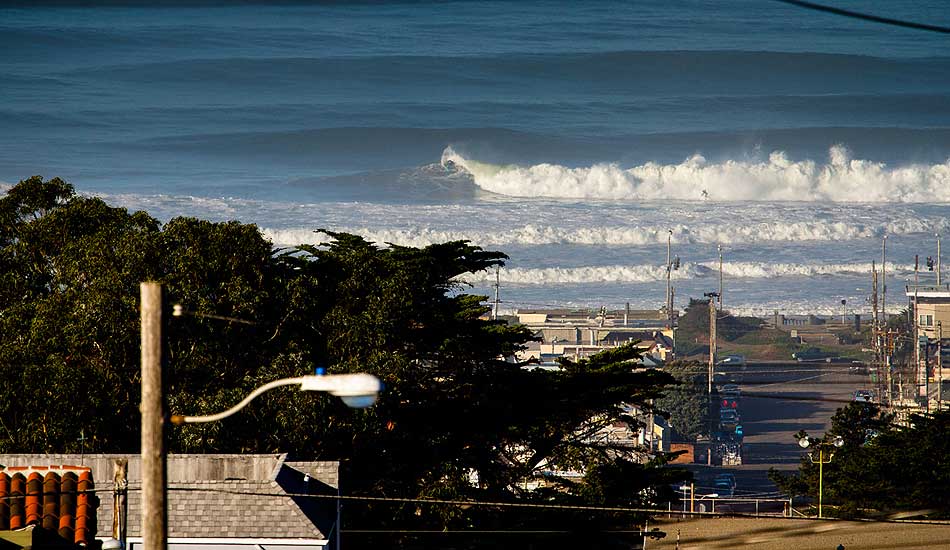 Hills, wires, and culture. San Francisco’s Ocean Beach was big this Swell. If you look below you’ll find Dan Malloy top turning as if it were playful surf. Photo:<a href=\"https://www.colinnearman.com\">Colin Nearman</a>