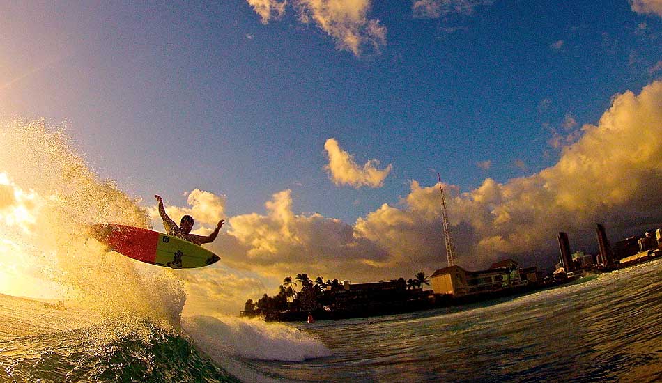 Keanu Asing, Kewalo’s. Nice air, and I love the light. Photo: <a href=\"https://www.conorwavephoto.smugmug.com\">Conor Kennedy</a>