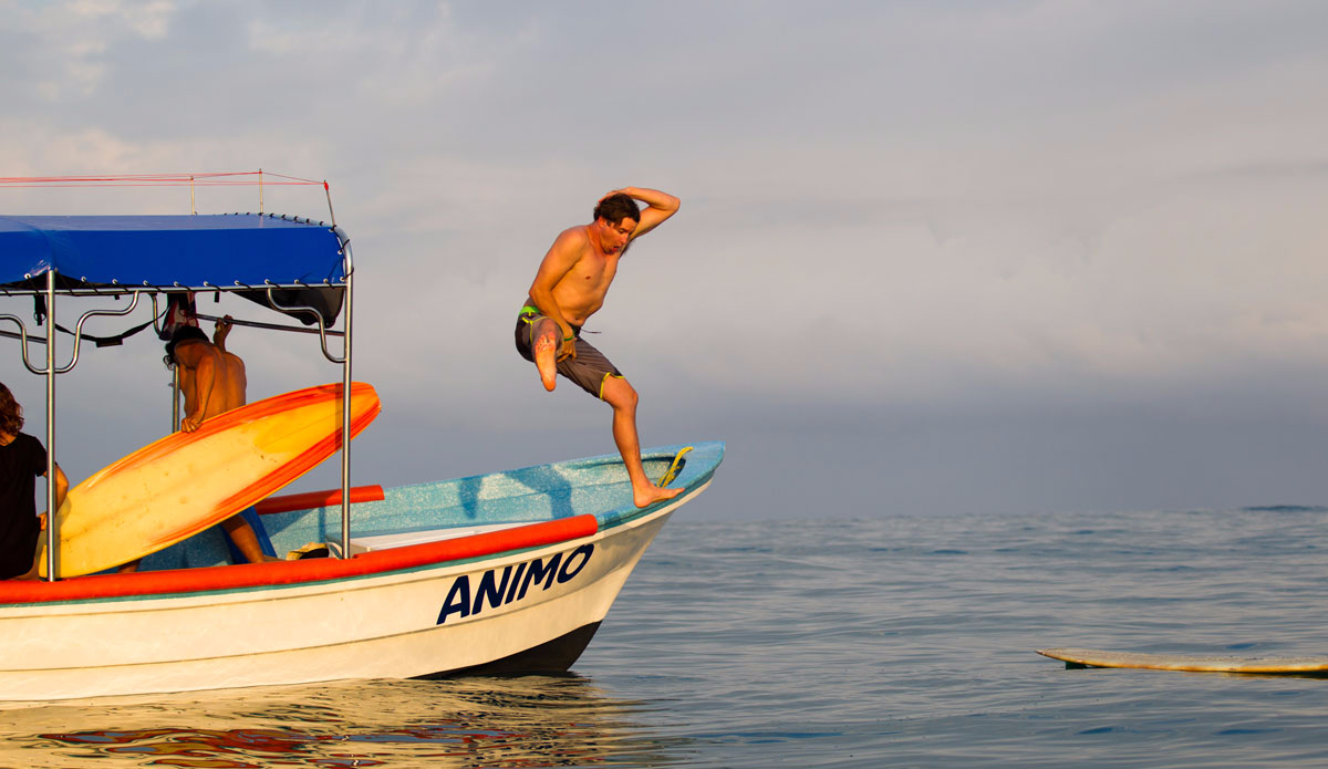 Even though Alex couldn’t surf due to a knee injury, he was always the first one in the water.  After 4 months of rehab and no surf, he was so stoked just to be in the ocean again.   Photo: Soens