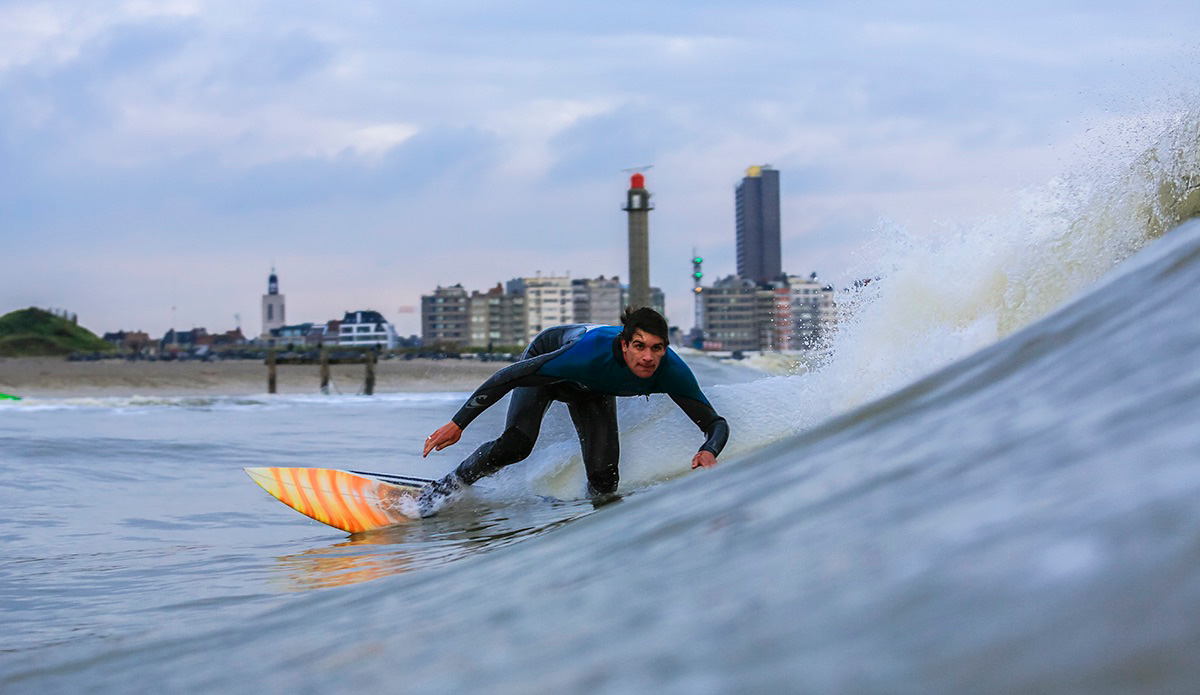 This is Lars Musschoot, a local shredder from this awesome city. He has been all over the world to surf because he used to be a pro surfer a few years ago.  He is my friend now, he is such a humble down-to-earth person. He was the first person I contacted when I moved to Belgium and he responded to me right away... he\'s such an awesome human being. Photo: Damian Davila