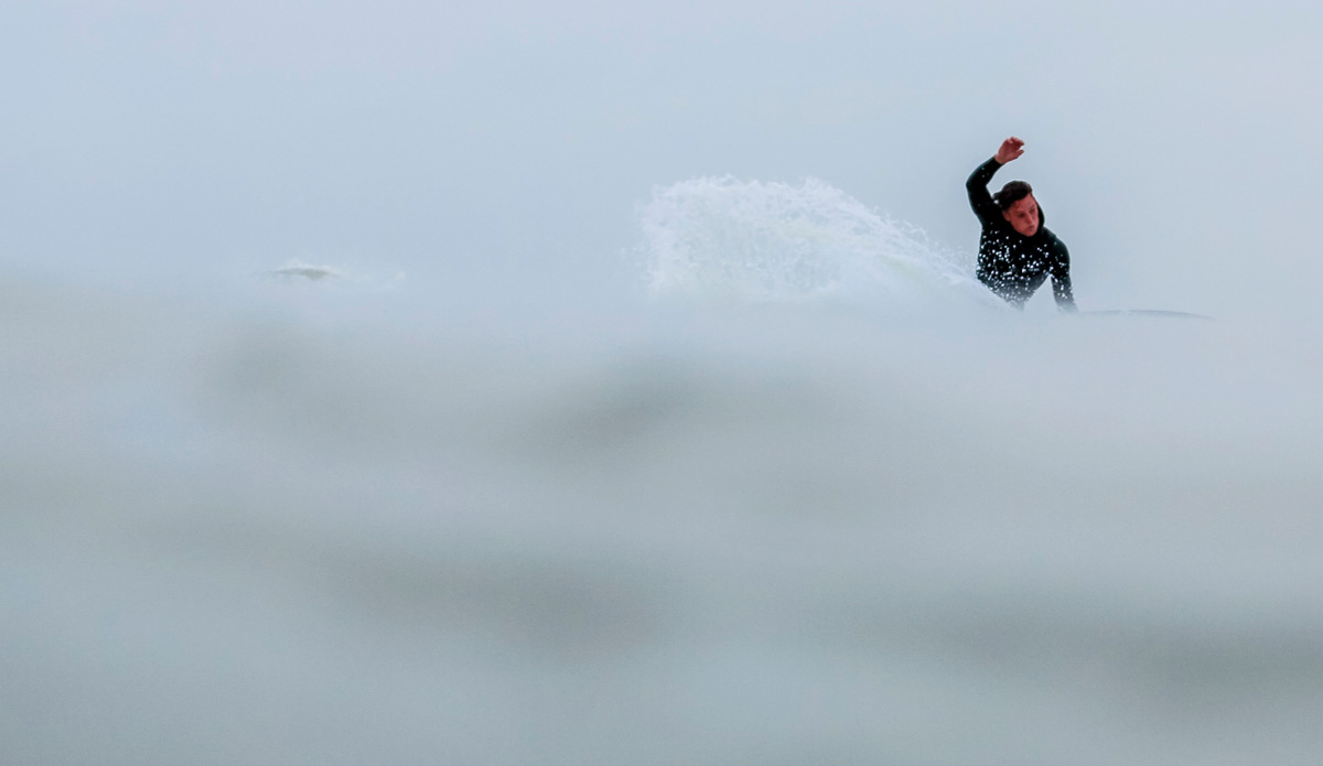 This is Mathias Vanoverbeke, a local shredder from Ostend. He was destroying these waves one after the other. He is one of the gnarliest surfers I’ve seen here. Photo: Damian Davila