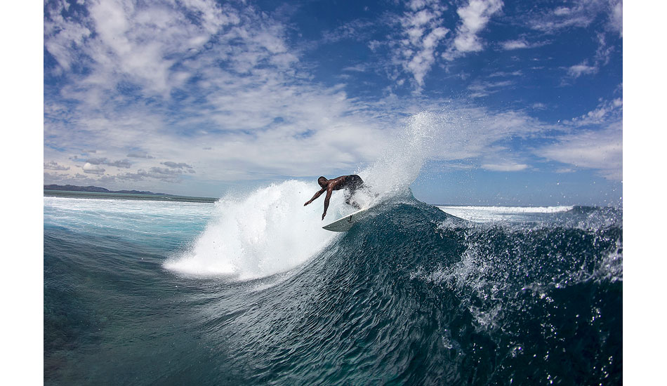 This is Isei Tokovou, one of the local Fijians that shreds Cloudbreak. It was awesome to watch the local guys surf there because most of them have the wave pretty dialed. Photo: <a href=\"https://www.davenilsenphotography.com/\">Dave Nilsen</a>