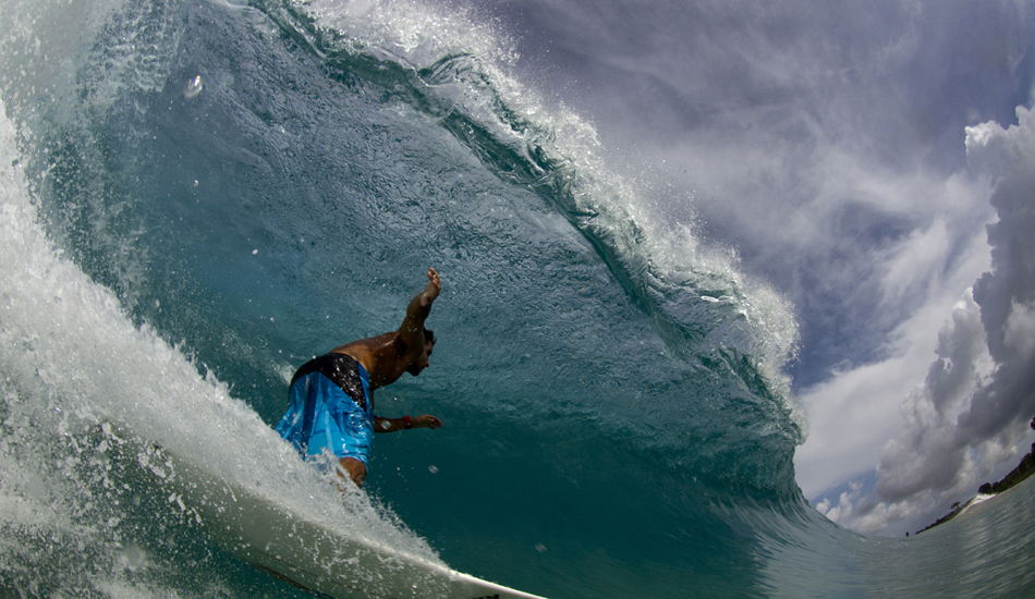 Bruno Santos, Telos. Another beachbreak find during the Rip Curl Tip to Tip project. Bruno is a Brazillian, and a phenomenal tube rider. He\'s also the most laidback character you can imagine, rare for those hot blooded latinos! Image: <a href=\"https://www.sparkesphoto.com\" target=\"_blank\">Sparkes</a>
