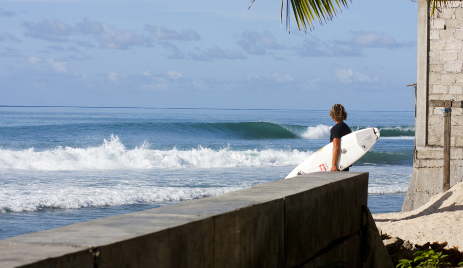 Nias. This image, of a reefbreak on Nias, is one that really makes me want to go surfing. The wave is perfect, conditions are still, there is no one out. How quick would you be out there? Image: <a href=\"https://www.sparkesphoto.com\" target=\"_blank\">Sparkes</a>
