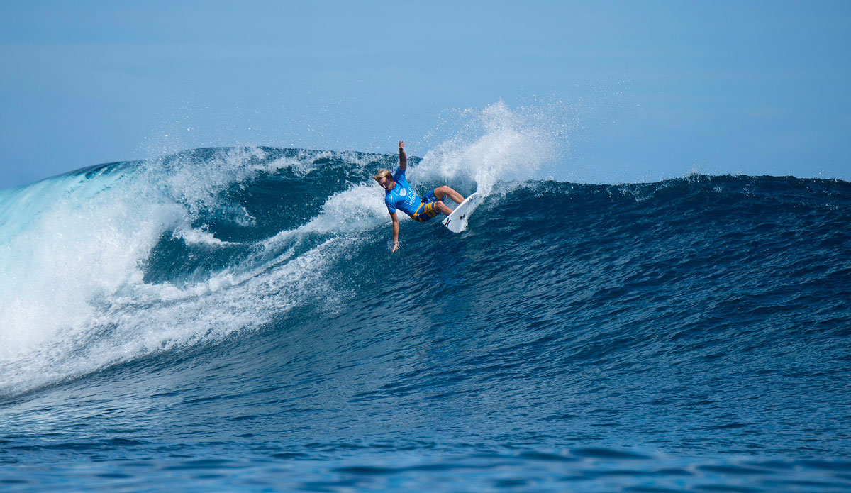 Adrian Buchan of Australia (pictured) winning his Round 1 heat at the Fiji Pro at Cloudbreak on Friday June 12, 2015.

 Photo: <a href=\"https://www.worldsurfleague.com/\">WSL/<a href=\"https://instagram.com/kirstinscholtz/\">Kirstin Scholtz</a>