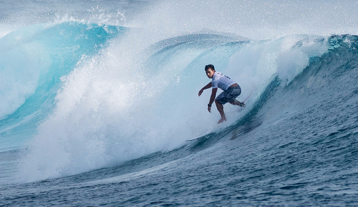  Keanu Asing of Hawaii (pictured) winning his Round 1 heat at the Fiji Pro at Cloudbreak on Friday June 12, 2015. Photo: <a href=\"https://www.worldsurfleague.com/\">WSL/Robertson</a>