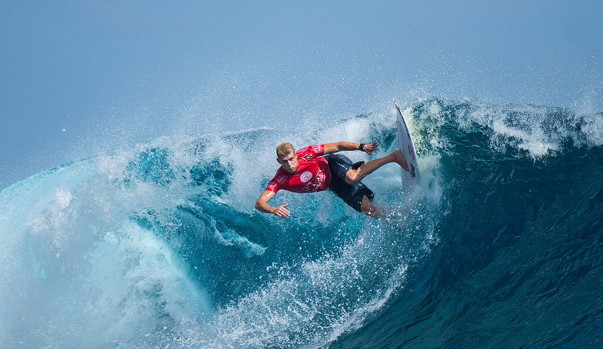 Mick Fanning of Australia (pictured) winning his Round 1 heat at the Fiji Pro at Cloudbreak on Friday June 12, 2015. Photo: <a href=\"https://www.worldsurfleague.com/\">WSL/Robertson</a>
