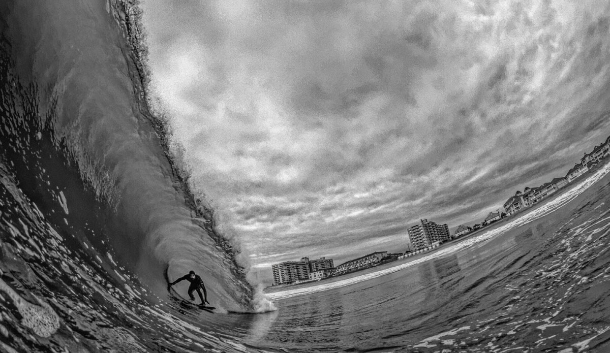 Luke Ditella inside a beast on Thanksgiving morning. Waves were big and difficult to swim.  I was in the right spot at the right time for this one. Photo: <a href=\"https://www.hunterdenicolaphoto.com/\"> Hunter Denicola</a>