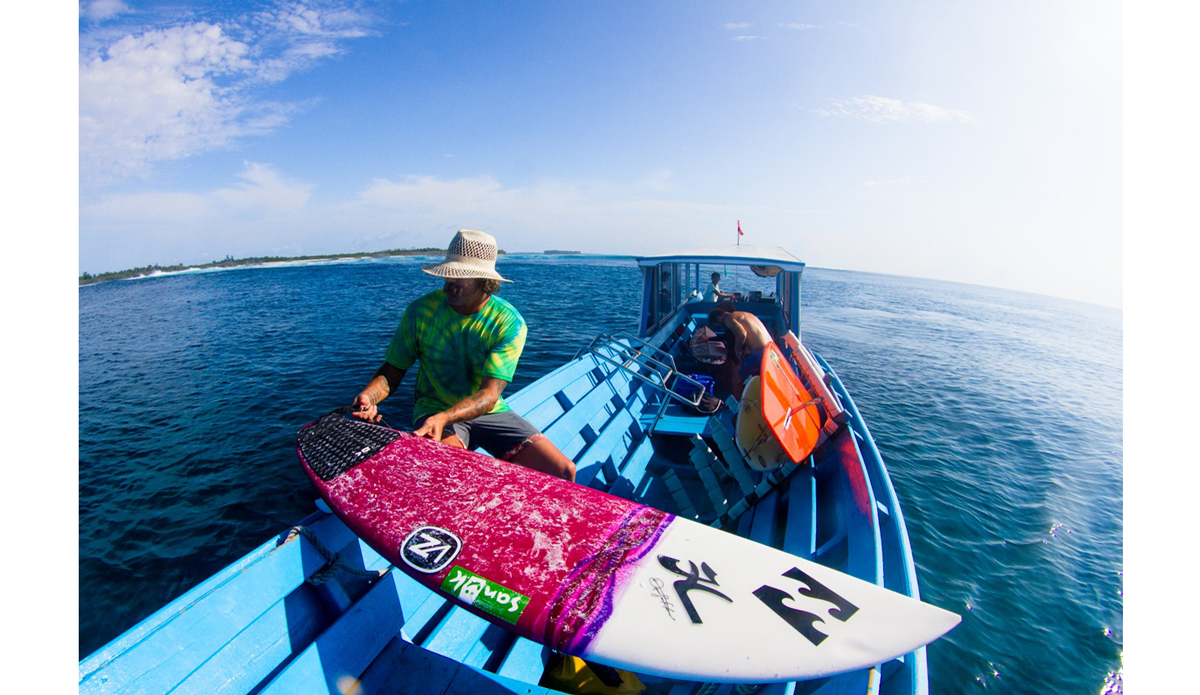 This was our transportation from the island to all the surf spots around Kandui. I had a lot of fun riding my new 3-fin Hobie. Photo: <a href=\"https://islandeyephotography.zenfolio.com/\">Islandeye Photography</a>