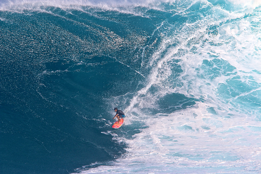 Maui boy Tyler Larronde charges and has been paddling Peahi since the early days.