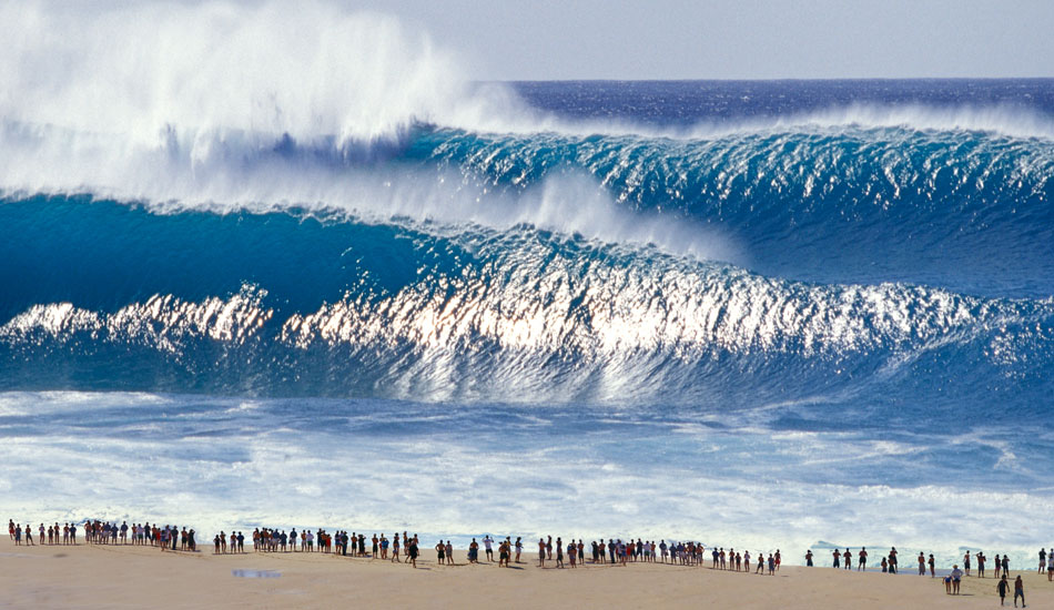 Pipeline on a bigger day. Those spectators should probably take a step or two back.