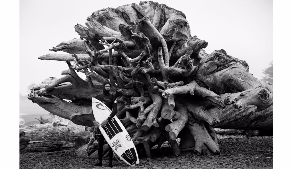 Noah adding scale to a tree that washed up onshore.Photo: <a href=\"https://www.instagram.com/ryan_meichtry\">@ryan_meichtry</a> 