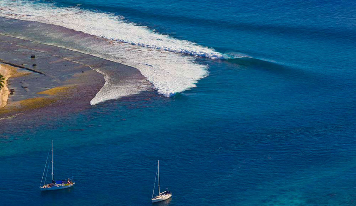 Aerial view of a pass in French Polynesia. This is an example of a good set up. Shot from my motorized paraglider. Photo: <a href=\"https://benthouard.com/\" target=_blank>Ben Thouard</a>.