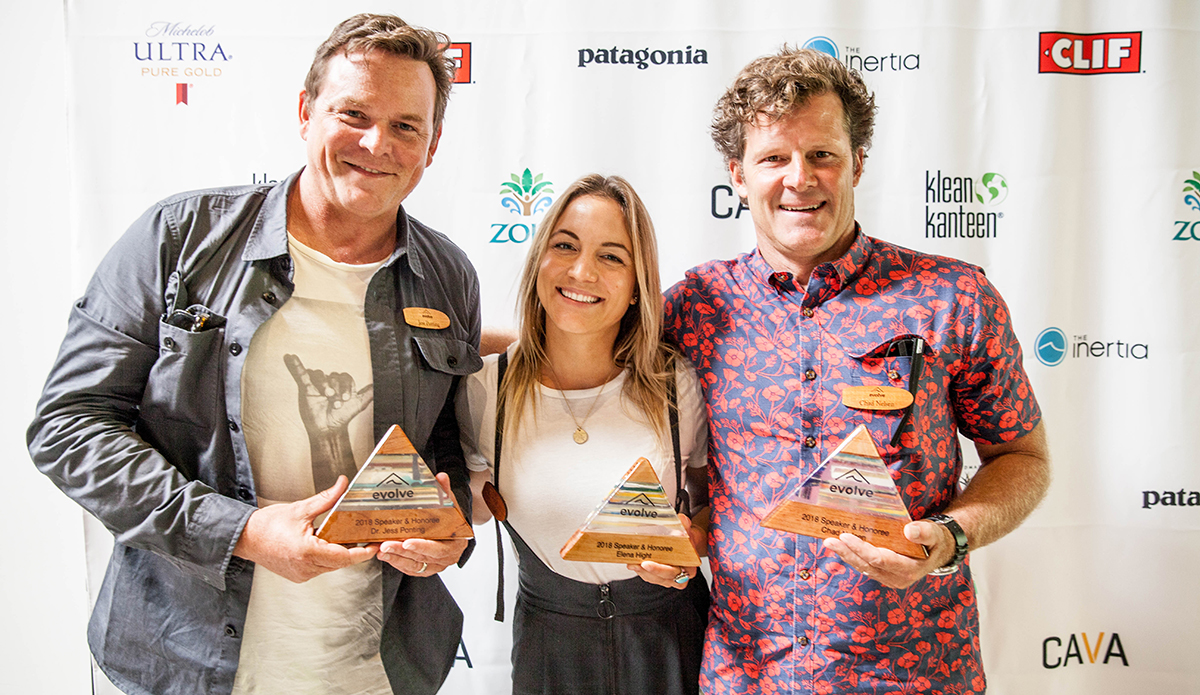 Stoke Certified\'s Jess Ponting, professional snowboarder Elena Hight and Surfrider\'s Chad Nelsen spoke about protecting the places we play. 
Photo: Aika Lau 