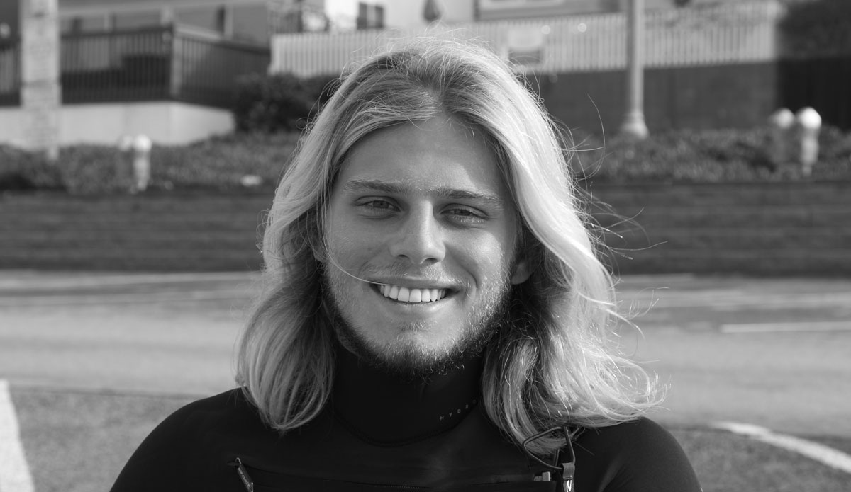 Fernando Bernardinello: 18; Student; Brazil - \"This is my first surf here in California...The onshore is blowing out, but there are some fun sections out there.\" Photo: Dunn