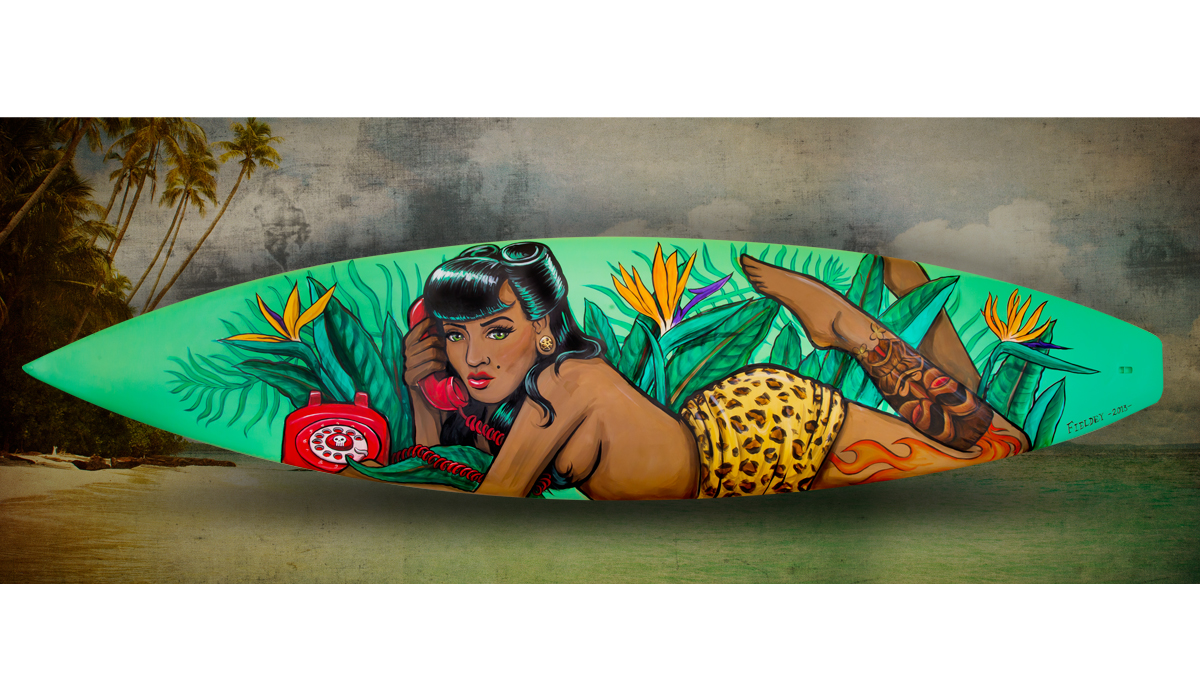 \"Hawaiian Babe\" 2013, surfboard commission.