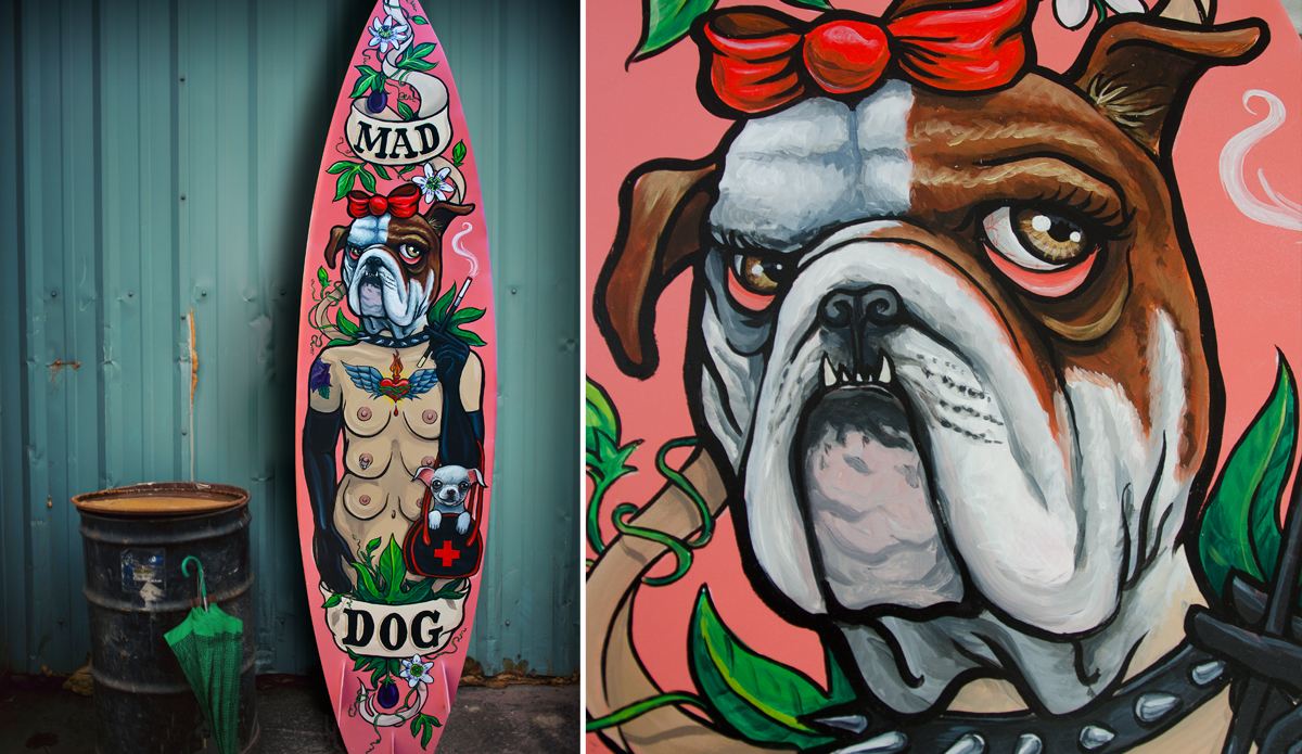 \"Mad Dog\" 2012, surfboard art.