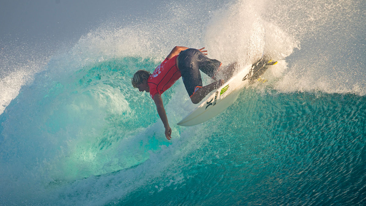 Hawaii\'s John John Florence winning the final round 1 heat of the day, Fiji Pro 2014, Association of Surfing Professionals World Championship Tour. Photo: <a href=\"https://www.aspworldtour.com/\">ASP/Robertson 