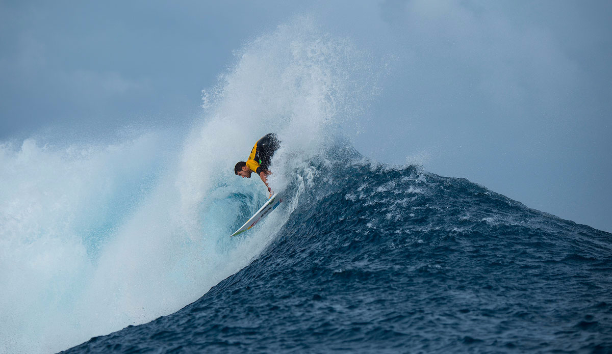 Adriano De Souza of Brasil (pictured) winning his Round 2 heat at the  Fiji Pro at Cloudbreak on Saturday June 13, 2015. De Souza advanced into Round 3. Photo: <a href=\"https://www.worldsurfleague.com/\">WSL/<a href=\"https://instagram.com/kirstinscholtz/\">Kirstin Scholtz</a>