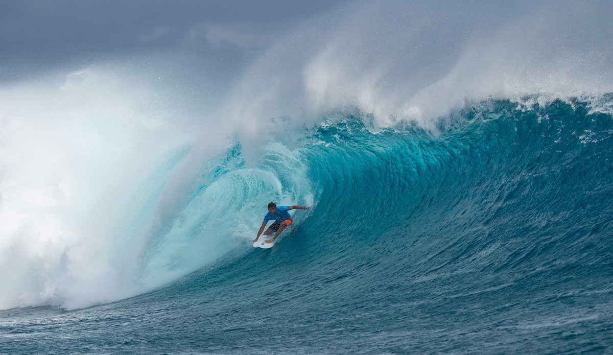 Jeremy Flores of Capreton, France (pictured) winning his Round 4 heat at the Fiji Pro to advance into the Quarterfinals on Monday June 15, 2015. Photo: <a href=\"https://www.worldsurfleague.com/\">WSL/<a href=\"https://instagram.com/kirstinscholtz/\">Kirstin Scholtz</a>