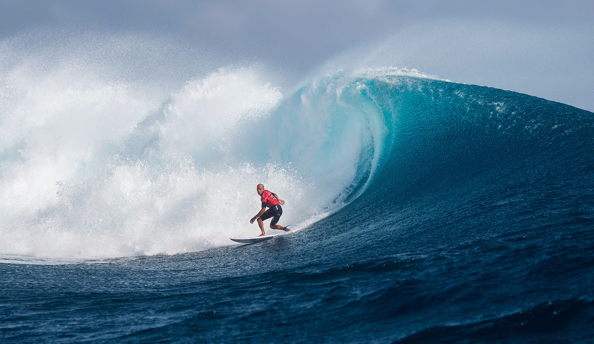 Kelly Slater of the United States of America (pictured) was eliminated from the Fiji Pro during Round 5 at Cloudbreak on Monday June 15, 2015. Photo: <a href=\"https://www.worldsurfleague.com/\">WSL/<a href=\"https://instagram.com/kirstinscholtz/\">Kirstin Scholtz</a>