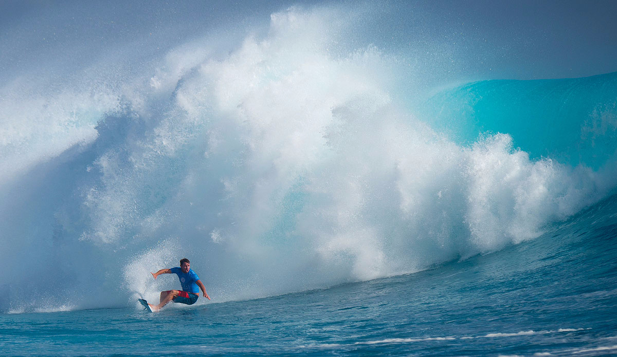 Taj Burrow of Yallinup, Western Australia (pictured) winning his Round 5 heat with a near perfect 9.07 (out of ten) at the FIji Pro at Cloudbreak on Monday June 15, 2015. Photo: <a href=\"https://www.worldsurfleague.com/\">WSL/<a href=\"https://instagram.com/kirstinscholtz/\">Kirstin Scholtz</a>