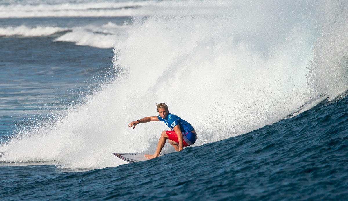 Kolohe Andino (USA/SanClemente) eliminated in the semifinals by Gabriel Medina (BRA) and finishing equal third at the Fiji Pro 2014. Photo: <a href=\"https://www.aspworldtour.com/\">ASP | Robertson</a>