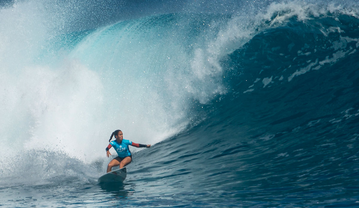 Sally Fitzgibbons on her way to a win in Fiji. Photo: <a href=\"https://www.aspworldtour.com/\">ASP</a>