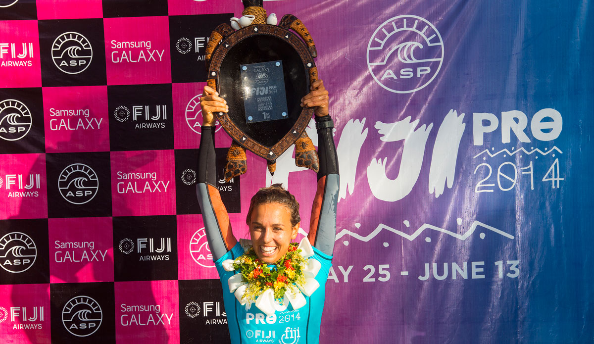 Sally in the winner\'s circle. Photo: <a href=\"https://www.aspworldtour.com/\">ASP</a>