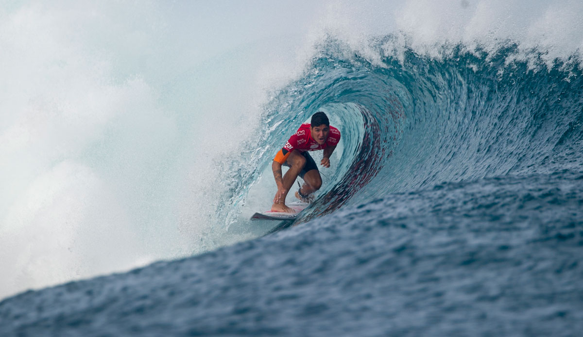 Medina stole the heat on this final seconds barrel ride, Fiji Pro 2014. Photo: <a href=\"https://www.aspworldtour.com\">ASP | Robertson</a>
