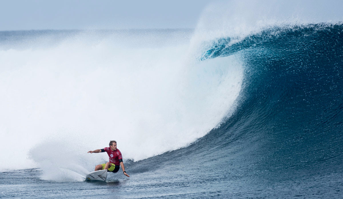 Bede Durbidge of Gold Coast winning his Round 2 heat at the Fiji Pro, at Cloudbreak on Sunday June 14, 2015. 

IMAGE CREDIT: WSL / Robertson. Photo: <a href=\"https://www.worldsurfleague.com/\">WSL/Robertson</a>