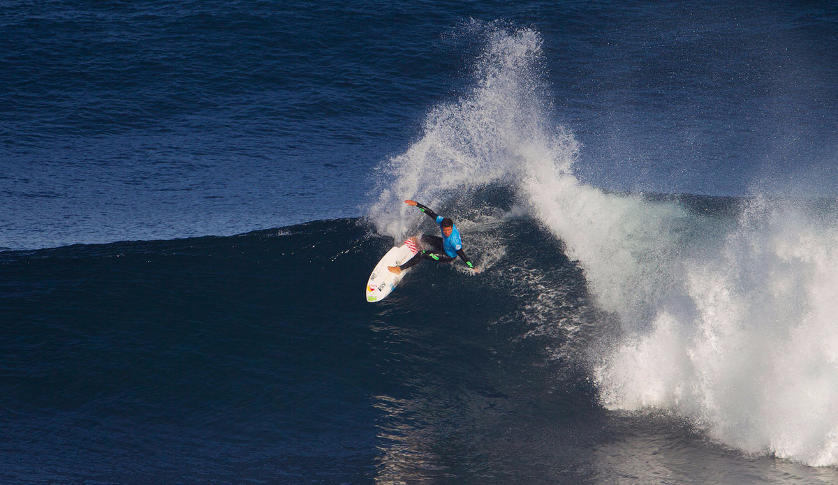 Adriano De Souza of Brazil celebrates his win over John John Florence of Hawaii at the Drug Aware Margaret River Pro in Western Australia. Photo: WSL / Kirstin