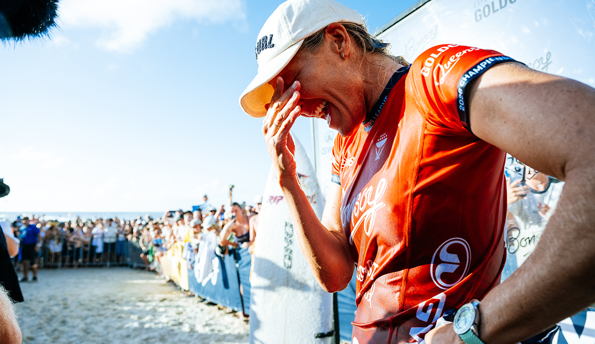Even after winning 34 CT events, the emotion of victory doesn\'t wear off for Gilmore. Photo: Beatriz Ryder//WSL