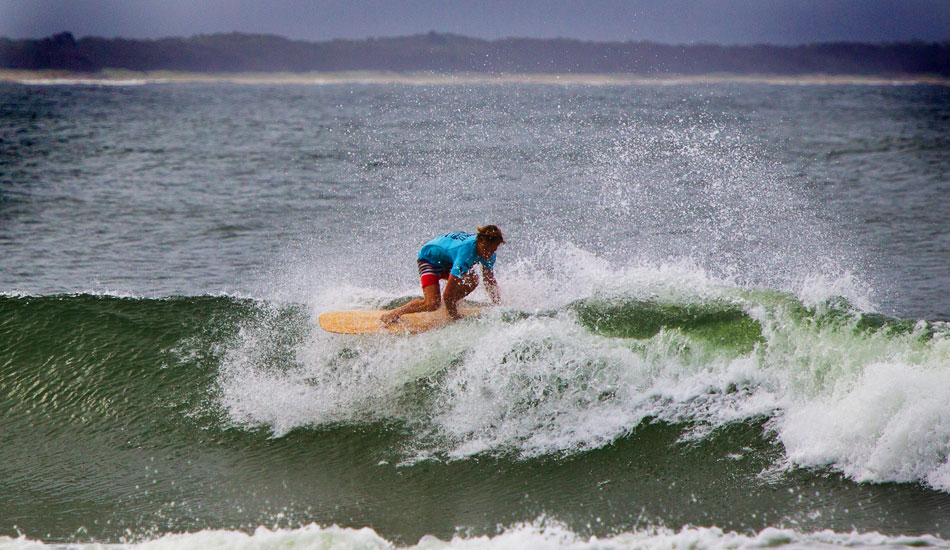 Harrison Roach pulls a big spin in the first heat. Photo: <a href=\"https://www.sproutdaily.com\" target=_blank>SproutDaily.com</a>
