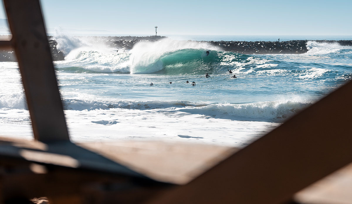 The season\'s first major dose of south swell brought the Wedge to life. Photo: Sean Evans