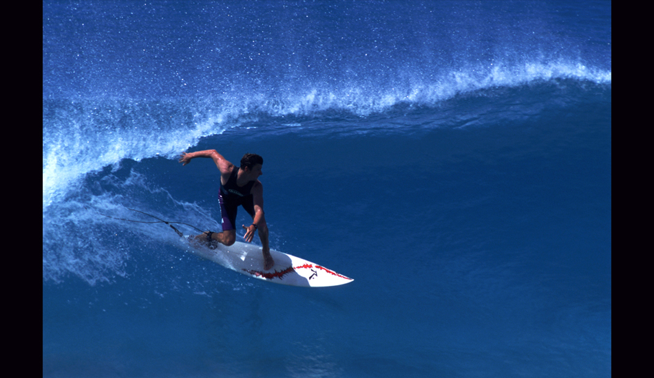 January 1994 - While on assignment for Larry \"Flame\" Moore and Surfing Magazine, our crew lucked into a South Coast break on the island of Barbados that hadn\'t seen conditions like this for over a decade.  With an electric blue water color you\'re unlikely to find nearly anywhere else in the world. The contrast created by surfers like Jeremy Saukel racing to make the sections made for some memorable imagery. Image: <a href=\"https://stevefitzpatrick.com/\" target=\"_blank\">Fitzpatrick</a>  
