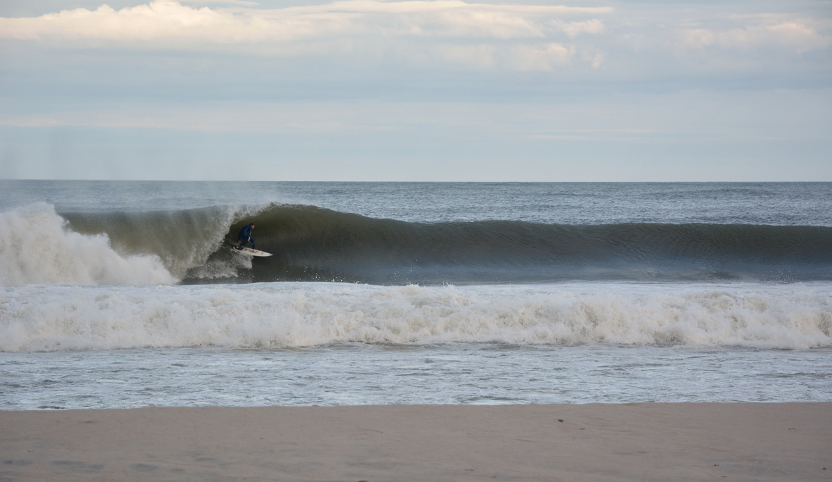 Conor WIllem, summer bomb exit. Conor, in my opinion, is the best barrel rider in New Jersey. Here he is exiting an absolute gem during the evening of that epic June day. When it’s below freezing and maxing out in the middle of winter, you’ll find Conor pulling in as deep as he can, and most of the time getting shot out, leaving you scratching your head in awe asking yourself, “How the hell did he make that?” Thomas Larney 