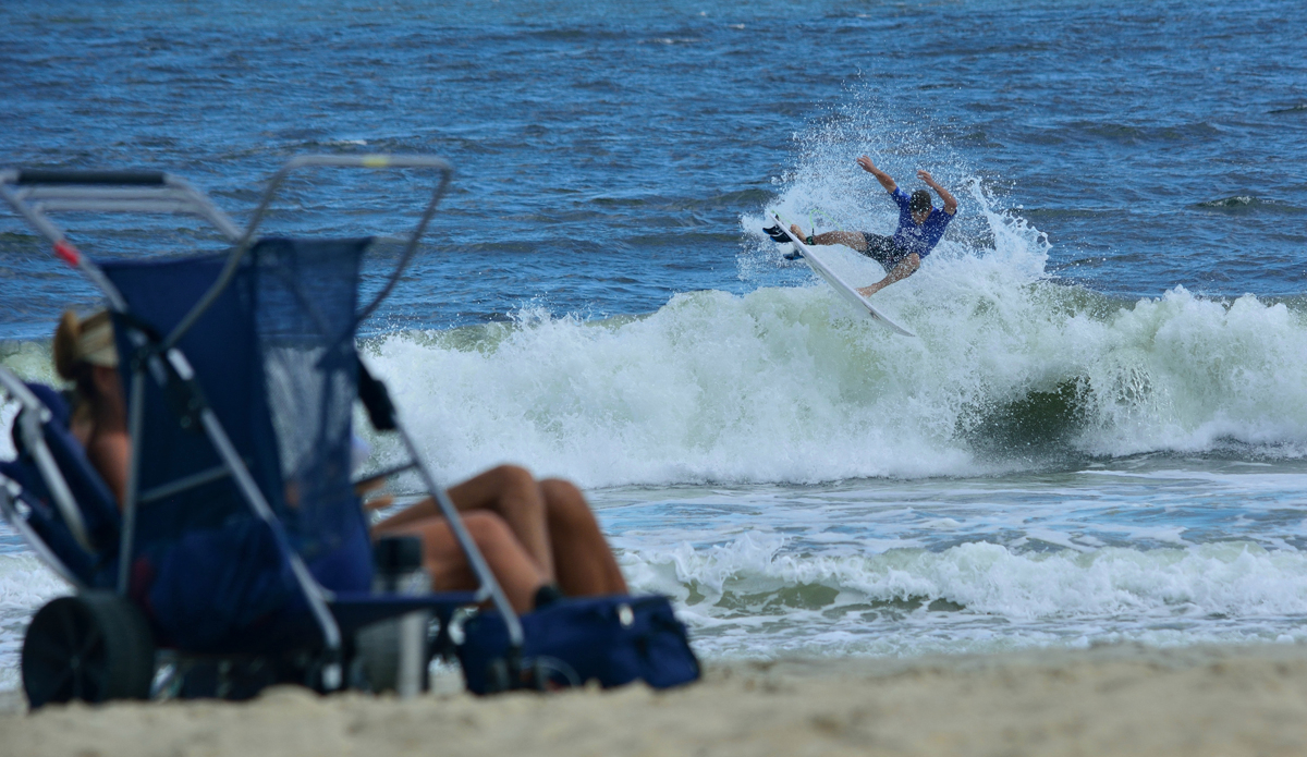 Dylan Goodale, Belmar Pro. New Jersey hosts the Belmar Pro each fall and usually draws a deep pool of competitors from local pros to WQS hopefuls. This year it was a Qualifying Series event, which brought the best of the best. Here’s Dylan Goodale getting ready to stick his landing. Thomas Larney