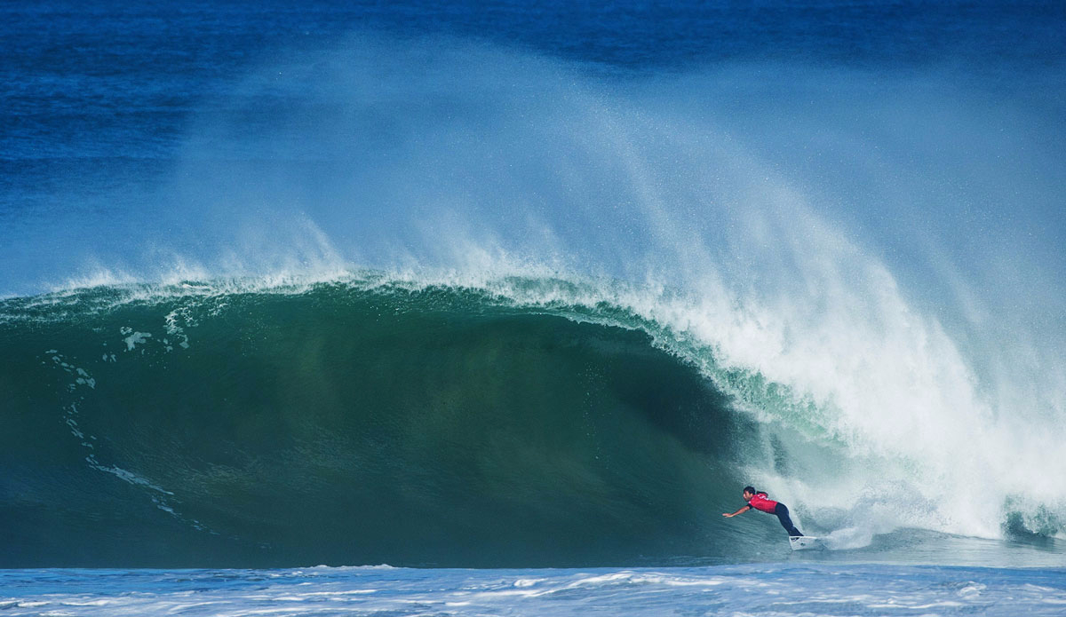 Jeremy Flores of France winning his Round 2 heat at the Quiksilver Pro France. Photo: <a href=\"https://www.worldsurfleague.com/\">WSL</a>/<a href=\"https://instagram.com/damien_poullenot/\">Damien Poullenot</a>