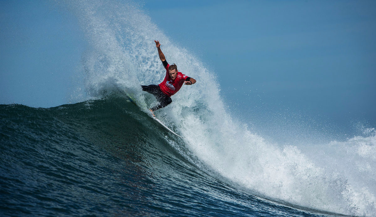 Bede Durbidge of Australia winning his Round 3 heat at the Quiksilver Pro France.  Photo: <a href=\"https://www.worldsurfleague.com/\">WSL</a>/<a href=\"https://instagram.com/damien_poullenot/\">Damien Poullenot</a>