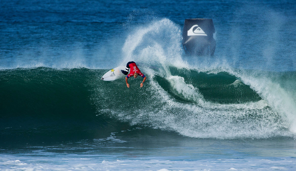 Nat Young of the USA (pictured) eliminated in  Round 3 of the Quiksilver Pro France on Saturday October 10, 2015.  Photo: <a href=\"https://www.worldsurfleague.com/\">WSL</a>/<a href=\"https://instagram.com/damien_poullenot/\">Damien Poullenot</a>