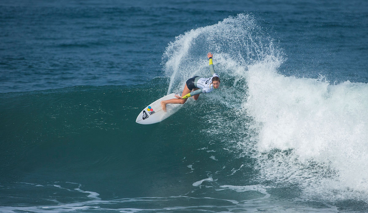 Bianca Buitendag of Victoria Bay, South Africa placed second during Round 3 of the Roxy Pro France when she was defeated by Courtney Conlogue (USA) on Thursday September 25, 2014. Buitendag will surf again in Round 4 when competition resumes. Photo: <a href=\"https://www.aspworldtour.com/\">ASP</a>/ Poullenot