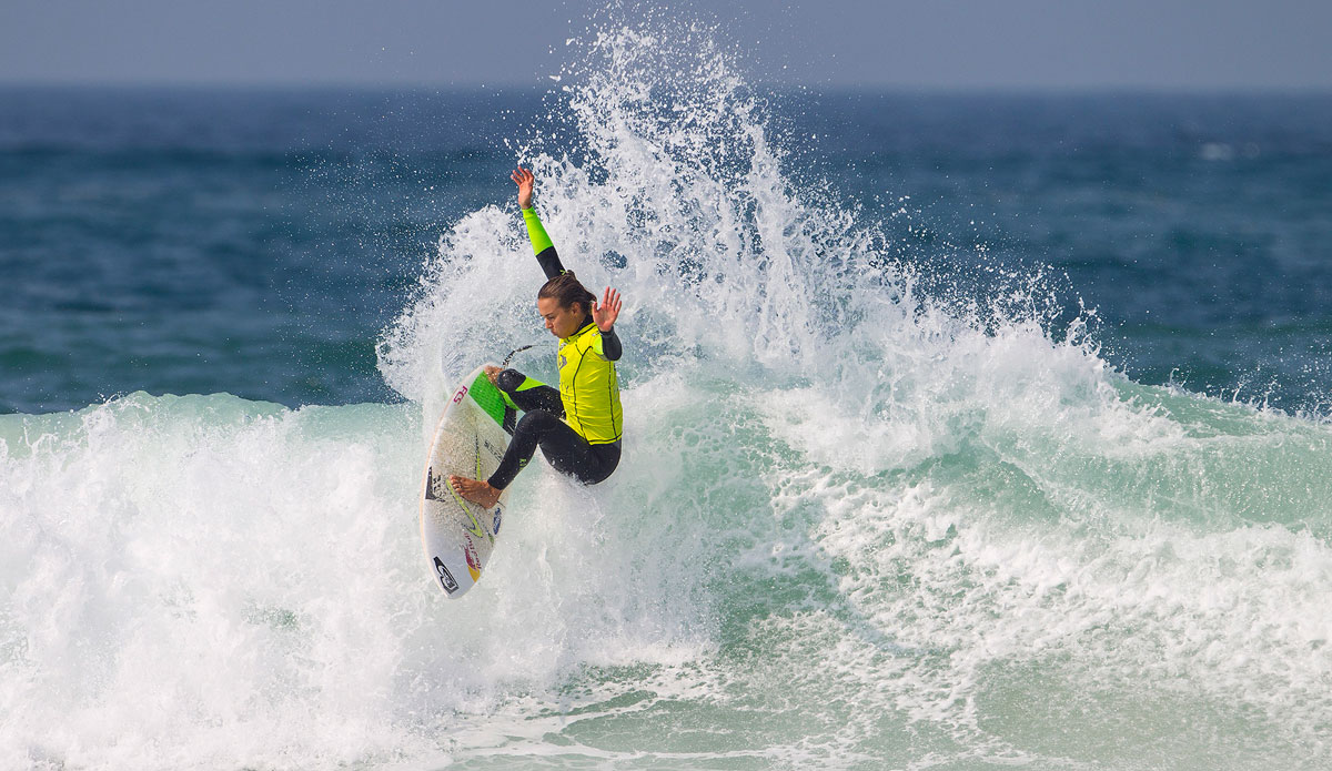 ASP World No. 1 Sally Fitzgibbons of Gerroa, NSW, Australia (pictured) won her Round 3 heat to advance into the Quarterfinals at the Roxy Pro France in Hossegor, on Thursday September 25, 2014. Fitzgibbons posted an excellent 8.73 ride (out of ten) in her two-wave tally defeating Dimity Stoyle (AUS) and Johanne Defay (REU). Photo: <a href=\"https://www.aspworldtour.com/\">ASP</a>/ <a href=\"https://www.google.com/url?q=https://www.kirstinscholtz.com/&sa=U&ei=dw0SVPbUAYGziwKIv4GgCw&ved=0CBYQFjAA&sig2=1Yay5WaUuxsqwREA7hI1Uw&usg=AFQjCNHgLd68-84GmkH2AGuRqpTNCMt-EA\">Kirstin</a>