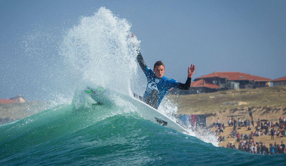Matt Banting of Port Macquarie, Australia (pictured) placed third during his Round 1 heat where he was competing as a wildcard at the Quiksilver Pro France on Friday September 3, 2014. Banting was defeated by Matt Wilkinson and Kelly Slater amd will surf again in Round 2. Photo: <a href=\"https://www.aspworldtour.com/\">ASP</a>/ Poullenot