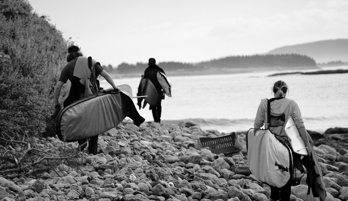 Exploration is driving hours down a dirt road, hiking to what might be a spot - not knowing for sure.  A moment of elation, then a hike back to the van, returning with everything you think you might need for an extended session on that wave…or the wave that could be just around the next cove. Photo: Christopher Gauthier

