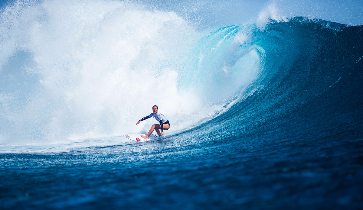 Nikki Van Dijk of Phillip Island, Victoria, Austraia (pictured) during  Round 1 heat at the Womens Fiji Pro in Fiji on Monday June 1, 2015. Photo: <a href=\"https://www.worldsurfleague.com/\">World Surf League</a>