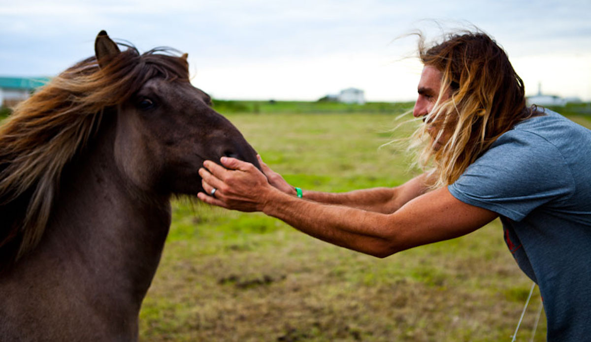 Aamion and a horse with 80s metal hair band locks. Photo: Cody Welsh